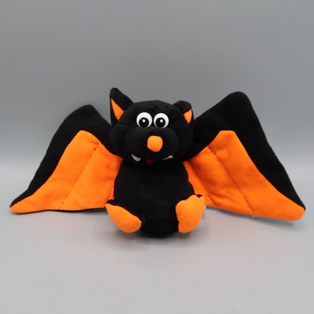 Stuffins Orange Black Bat Bean‎ Bag Plush 5" Vintage 90s Halloween Spooky Bats
